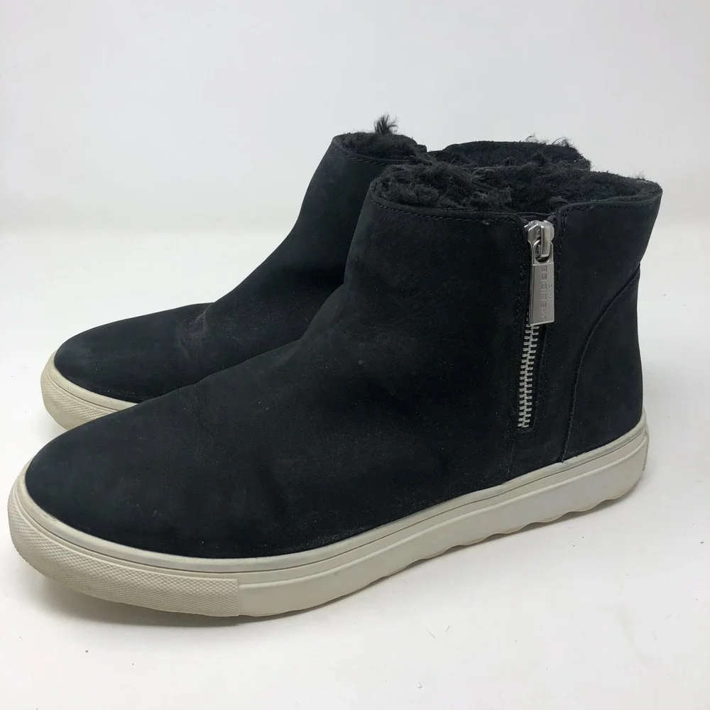 J Slides NYC Ankle Booties Womens 10 Black Leather Faux Fur Lined Side Zip